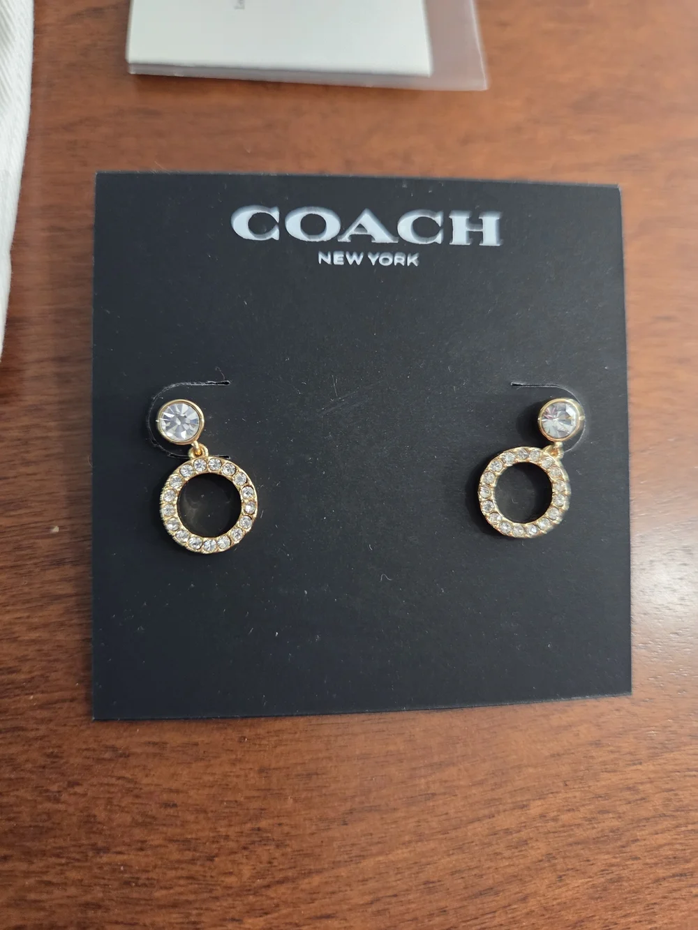 Coach Gold Crystal Circle Drop Earrings - Picture 2 of 2